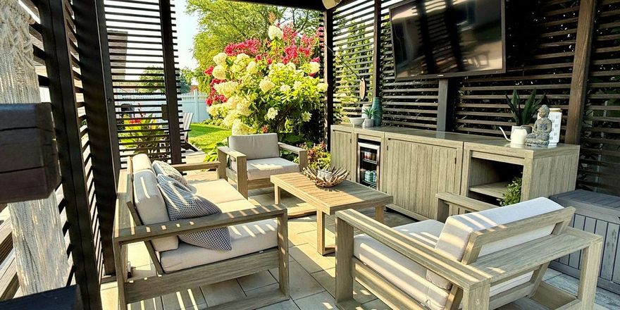Custom pergola over a backyard patio